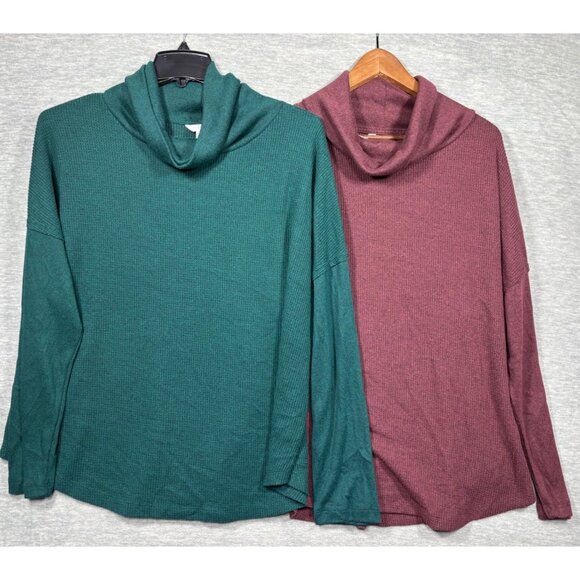 Time And Tru Womens XXXL Cowl Neck Waffle Knit Tops Stretchy Soft - Picture 1 of 7